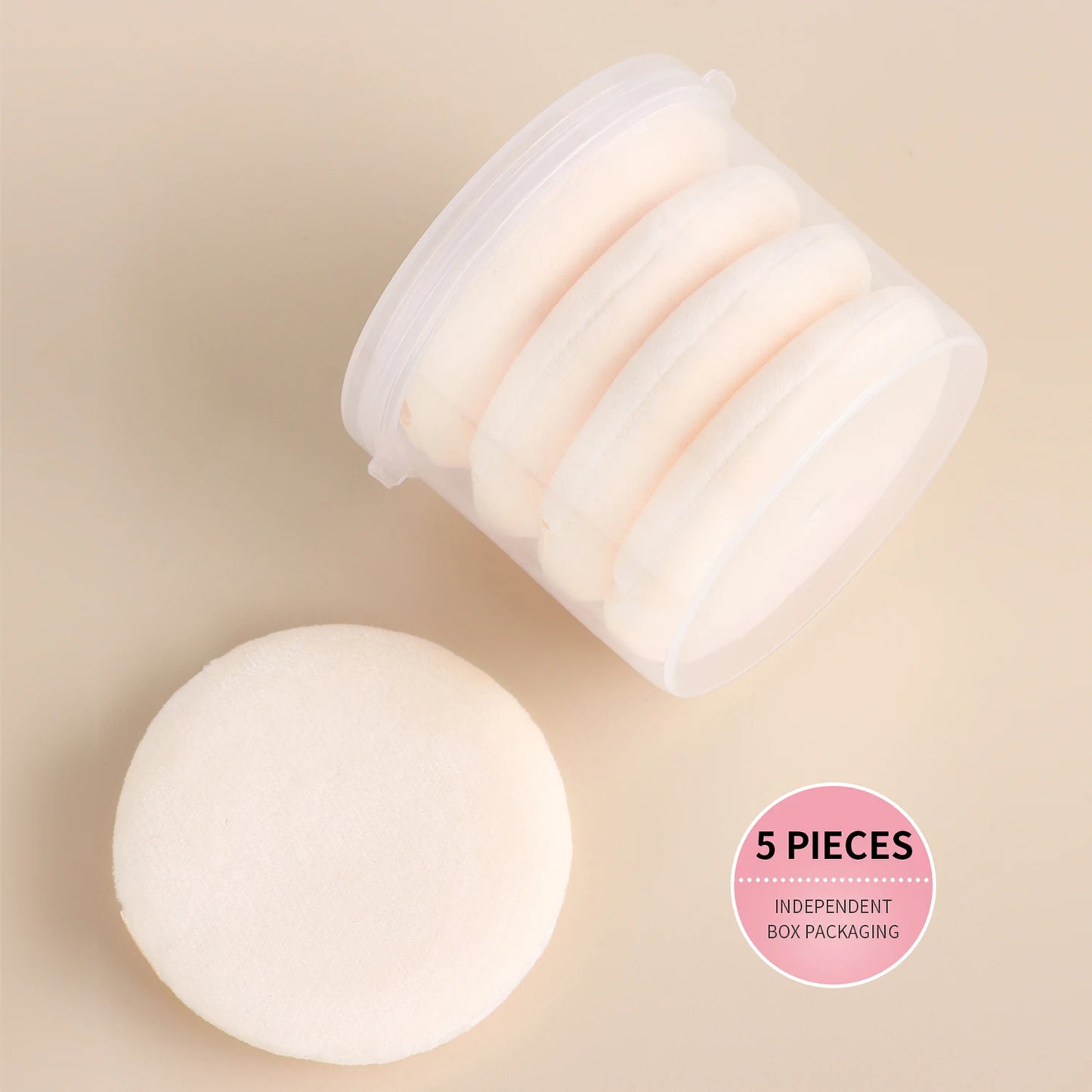 Powder Puff, 5pcs/box soft round sponge powder puff double-side skin-friendly velvet makeup powder puff tape case