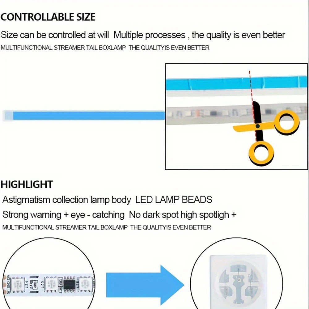 2pcs Neon DRL LED Daytime Running Lights Turn Signal Yellow APP Sequential Flowing DRL LED Light Strip For Car LED Headlight 12V