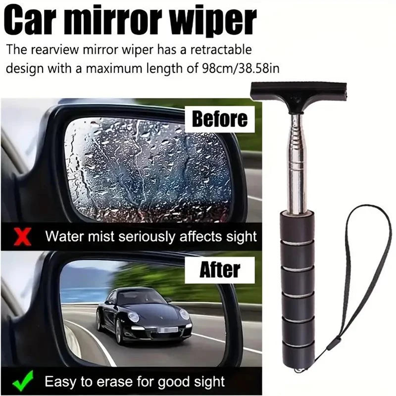 Car Rearview Mirror Wiper Telescopic Handle Car Rearview Mirror Wiper Durable Stainless Auto Glass Cleaning Tools Cleaning Brush