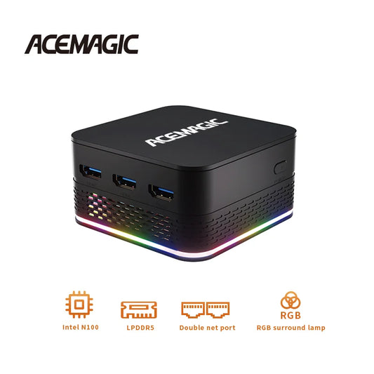 ACEMAGIC T9PLUS Mini PC Alder Lake-N100 LPDDR5 16G SSD512 WiFi 5 BT/4.2 Windows 11Pro RGB Surround Light