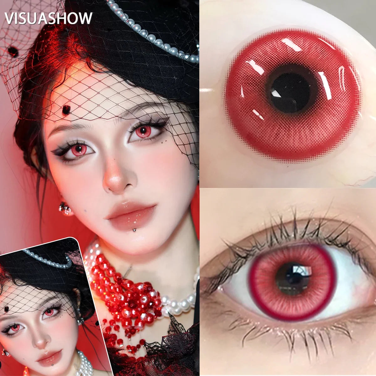VISUASHOW 1Pair Colored Contact Lenses Cosplay Red Blue Purple Green Brown Grey Anime Lenses Halloween Beauty Cosmetic for Eyes