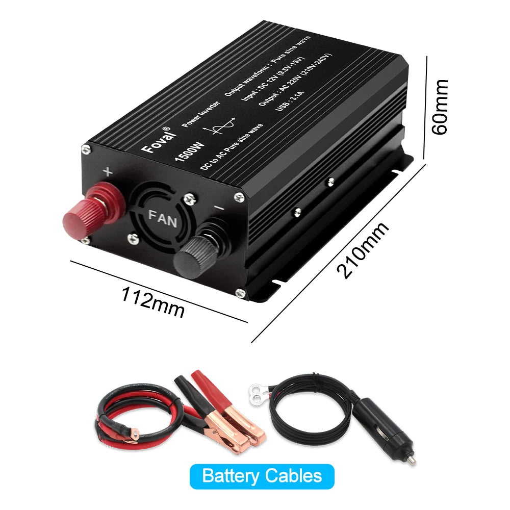 Pure Sine Wave 1000W 1500W 2200W 2600W DC 12V To AC 220V Car Power Inverter Adapter Converter With 3.1A Dual USB EU/Universal