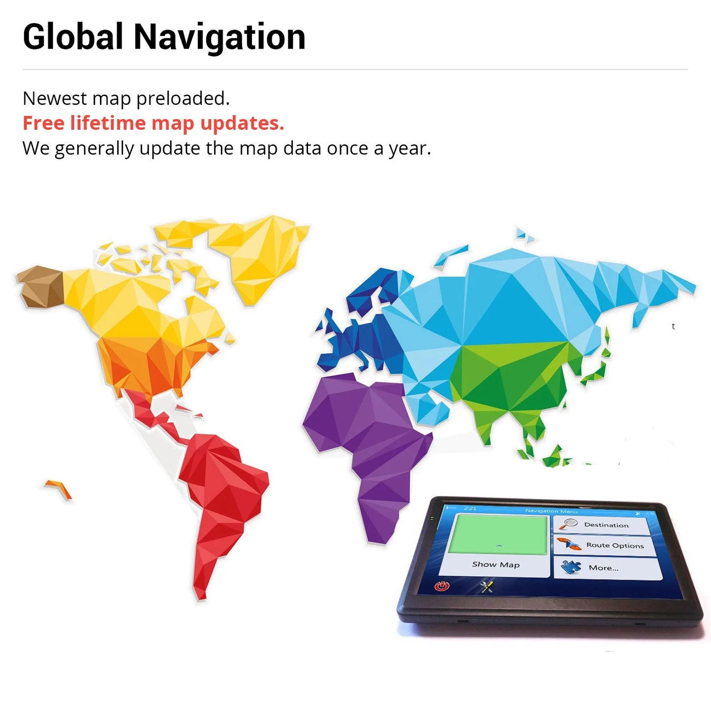 EOENKK 7 Inch Car Truck GPS Navigation Global Maps Europe North America Sat Nav Accessories 8GB Lifetime Free Updates