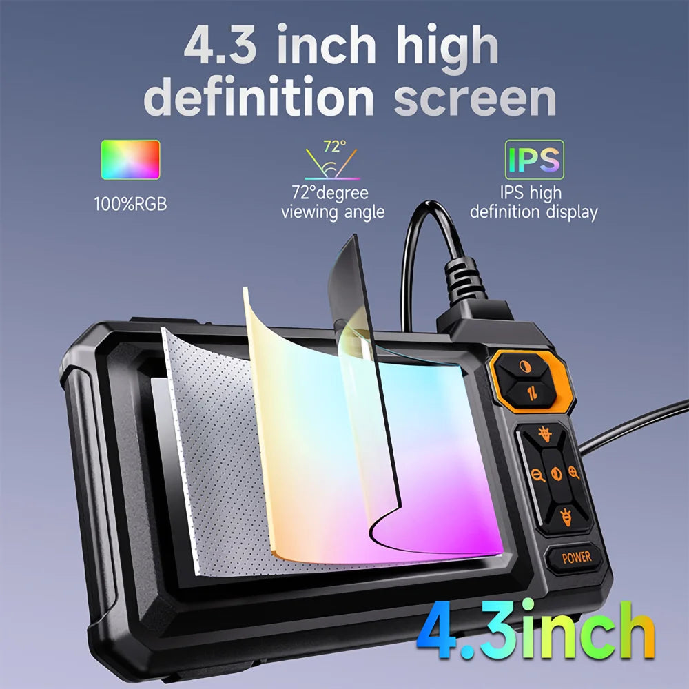 Industrial Endoscope Camera 4.3inch IPS Screen Sewer Pipe Inspection Camera for Car Repair IP67 Waterproof Probe Borescope
