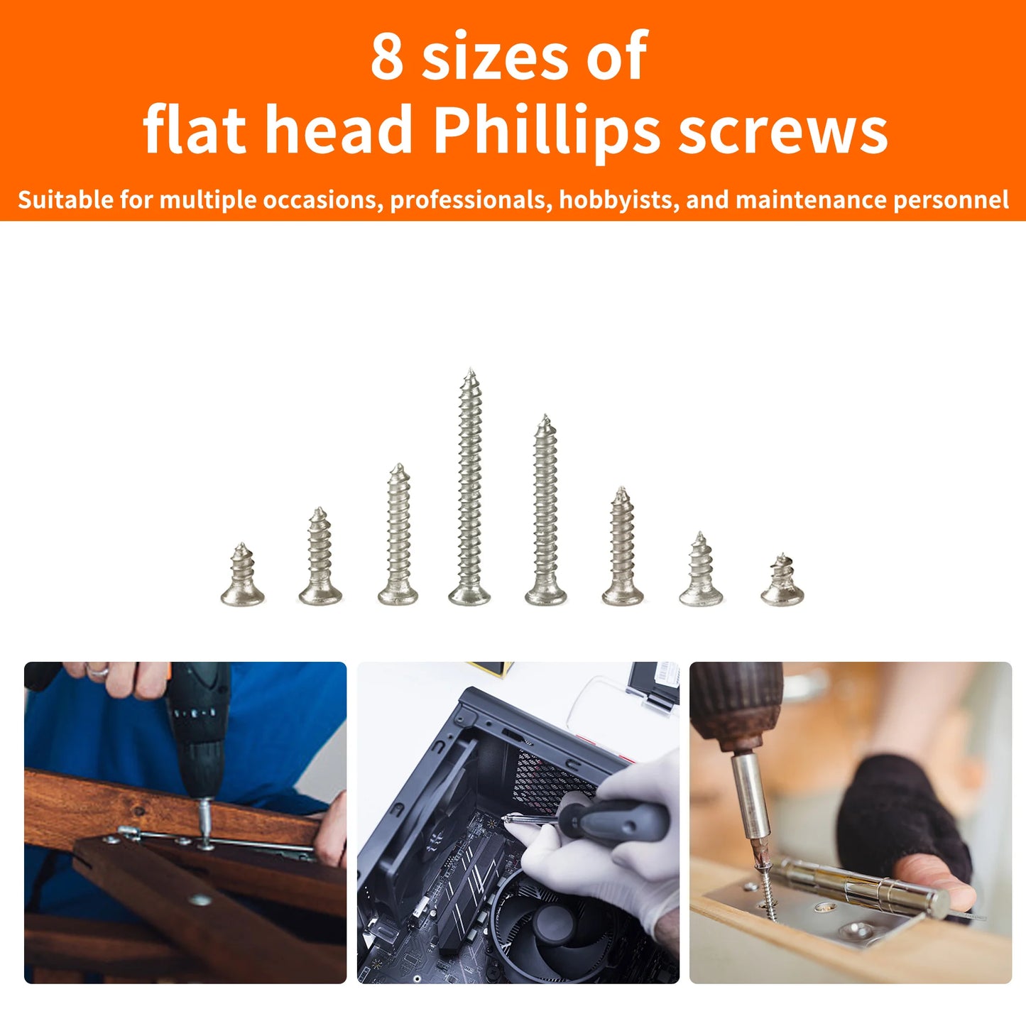 400pcs Flat Head Wood screws Assortment kit Phillips Tips screw set M2x4mm-20mm Self-tapping Screws Wood Screw