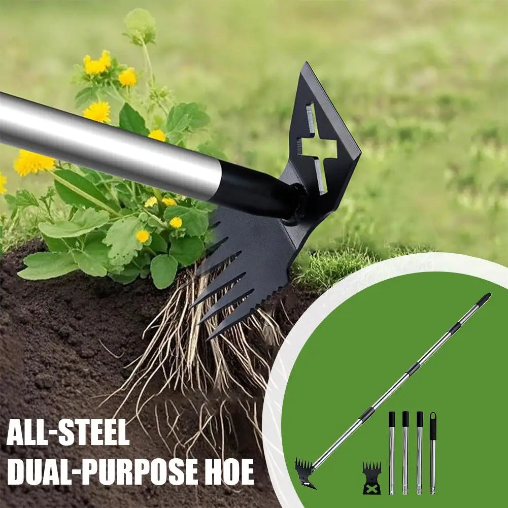 148cm 4-Section All-Steel Dual-Purpose Hoe And Shovel Multifunctional Garden Tool with Weeding And Raking Features for Home Use