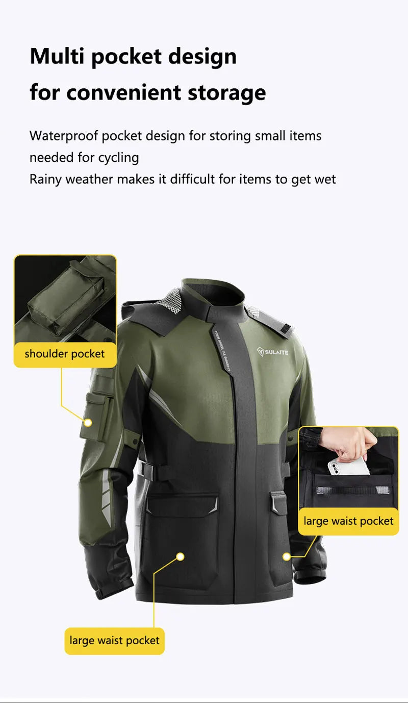 Men Women Waterproof Motorcycle Rider Raincoat Suit Set Reflective Light Raincoat For Riding Jacket Pants Set
