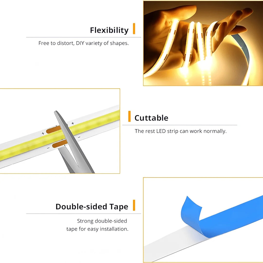 COB LED Lights Strip USB 5V Flexible LED Lights Room Decor Tape Ribbon Smart Touch Sensor Dimmer Switch 320Led Linear Backlight