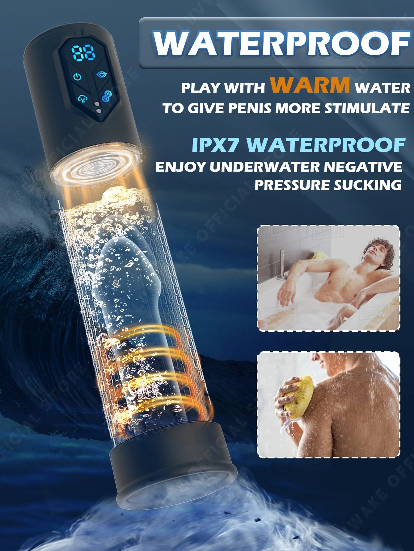 IPX7 Waterproof Electric Penis Pump for Enlargement Man Vacuum Pump Enlargement Extend Pump 4 Suction Levels 2 Silicone Sleeves