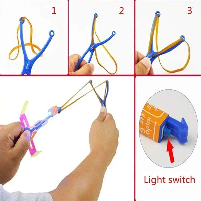 New 50/30/10/5/1 Super Cool Lighted Toys Flying Spinning Toys LED Lighted Toys Best Gift for Kids Rubber Band Slingshot