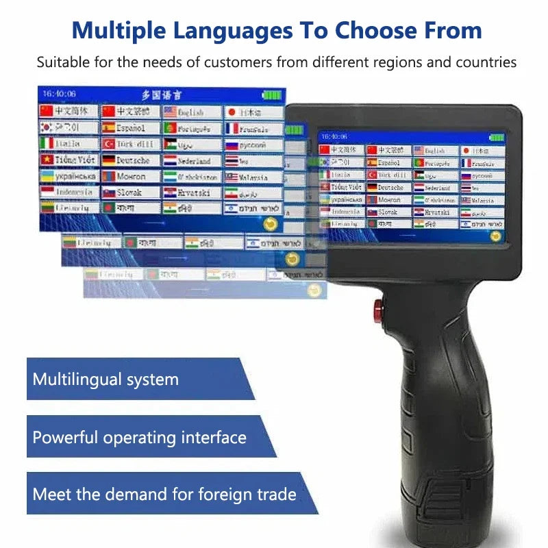 Portable Handheld Inkjet Printer 12.7mm Label QR Bar Batch Code Date Number Logo Expiry Date Coding Machine 28 Languages