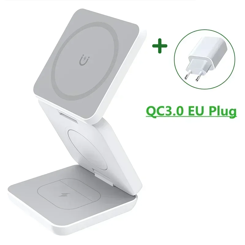 3 In 1 Foldable Magnetic Wireless Charger Stand For iPhone 15 14 13 12 Pro Max Apple Watch AirPods Fast Charging Station Holder