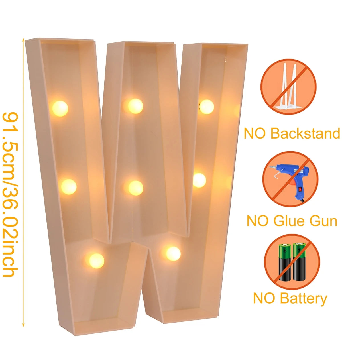 91.5cm Warm Light Up Giant Letter Led Light Frame Box Balloon Filling Box with 10 Lights Birthday Wedding Xmas Decor Baby Shower