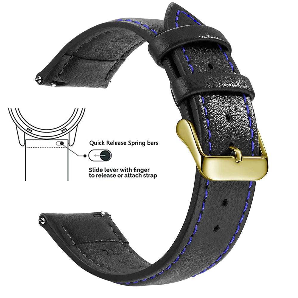 Top Grain Genuine Leather Watch Band, Quick Release 18mm/20mm/22mm Watch Straps, Fits Samsung Galaxy Watch, Garmin Huawei Watch