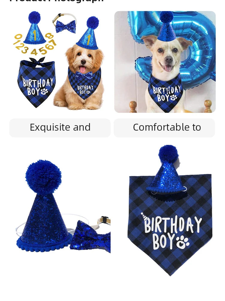 Dog Birthday Party Decoration Set Pet Triangle Scarf Cute Hat Bow Tie Collar Dog Accessory Birthday Decoration Supplies