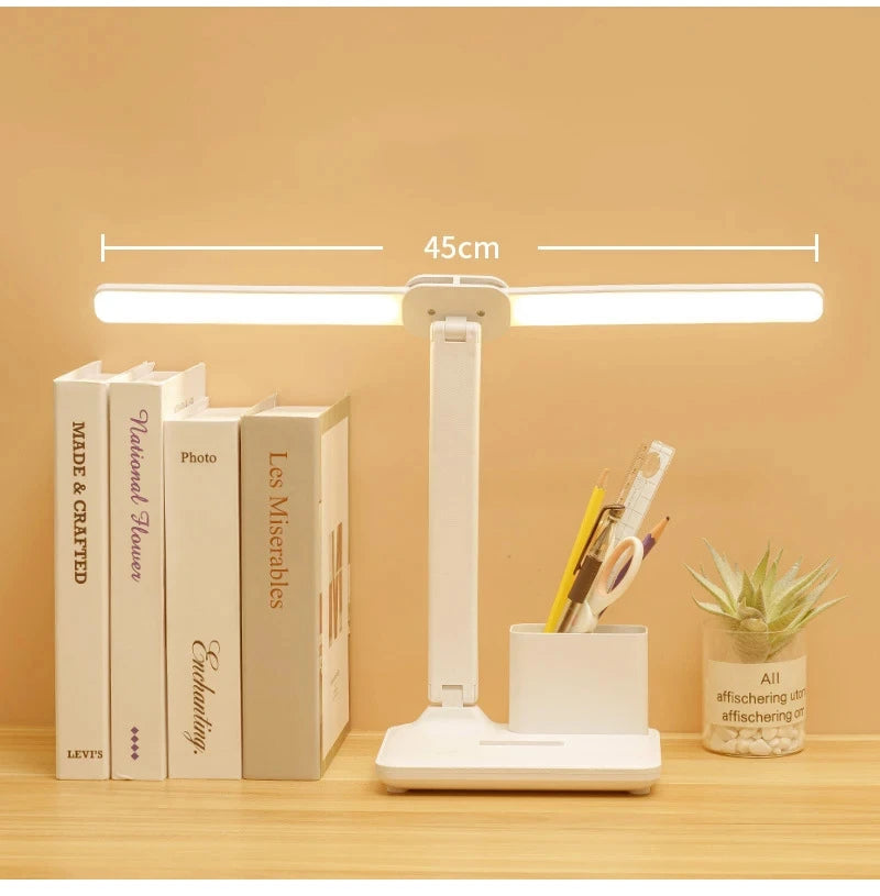Multifunctional Eye Protection Rechargeable LED Clock Dimmable Desk Lamp 180° Rotating Foldable Desktop Reading Night Light USB