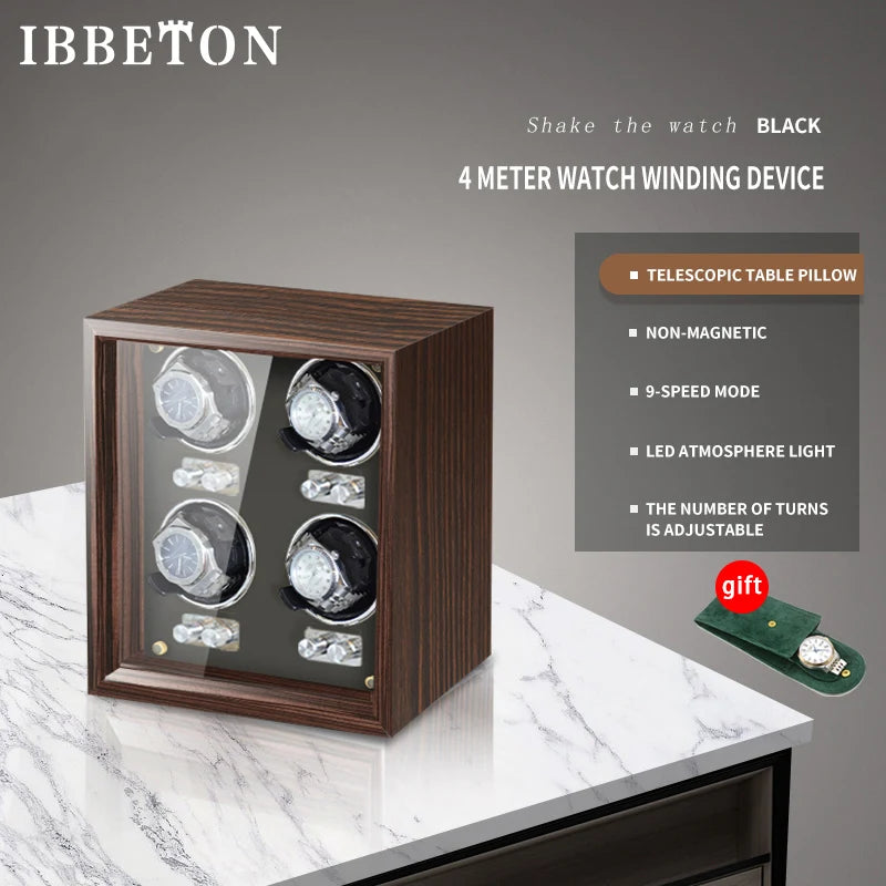 IBBETON Luxury Wood Watch Winder High-End  2 4 6 Slots Automatic Watches Box With Mabuchi Mute Motor Watch Cabinet Clock Storage