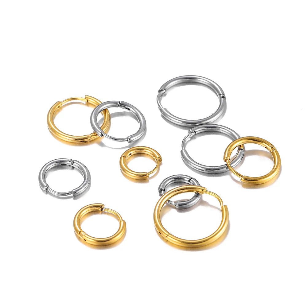 10Pcs/Lot Stainless Steel Circle Hoop Earring Gold Color Round Geometry Earrings Jewelry Findings for DIY Earring Jewelry Making