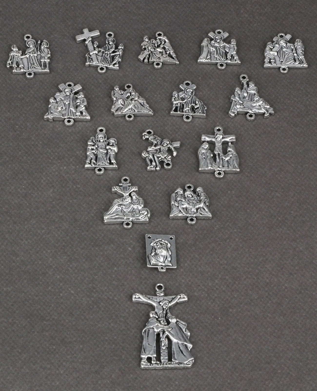 1Pc 3-Hole Jesus Medal, 14Pcs Stations of Cross Rosary Connector, 1Pc Crucifix Pendant, Chaplet Jewelry Making Parts Accessories