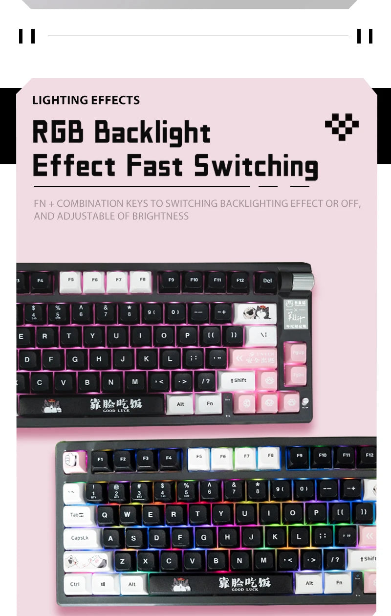 ASL & Supremo Cat Co-Branded Mechanical Keyboard Tri-Mode 2.4G Bluetooth Wireless Wired 79 Key 75% Layout RGB Gaming Keyboard