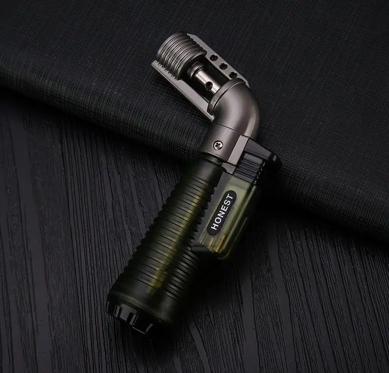 Metal Gun Tip Lighters Transparent Body Visible Gas Inflatable Lighter Portable Elbow Gun Lighter Ignition Gadgets