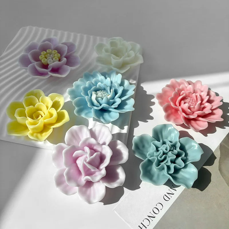 Silicone 3D Candle Molds DIY Handmade Peony Lotus Lotus Hibiscus Rose Flower  Soap Making Tools Para Velas форма для свечей