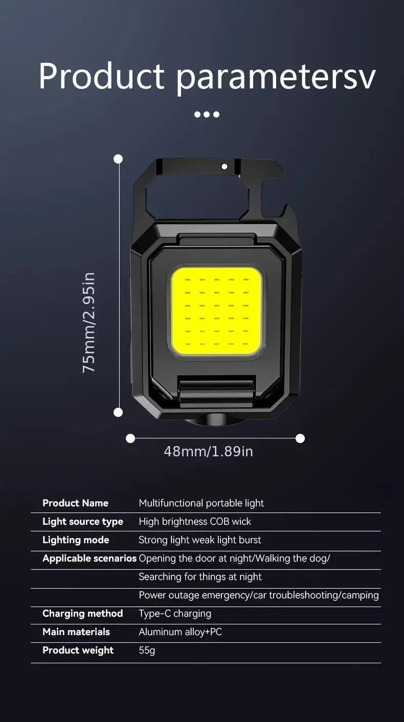 XPE Work Light COB LED Flashlight Pocket Outdoor Foldable Side 2 COBs Camping Hiking Lamp 800mAh USB Charging IPX4 Waterproof