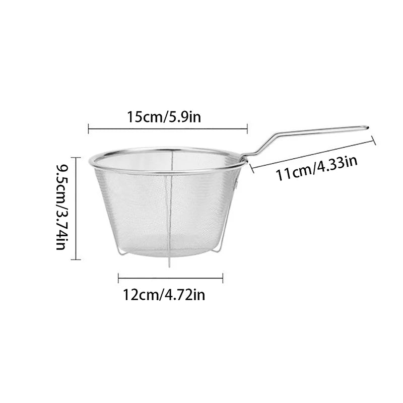 French Chip Frying Strainer Basket Stainless Steel Deep Fry Basket Kitchen Round Fryer Wire Mesh With Handle Wire Colander Nets