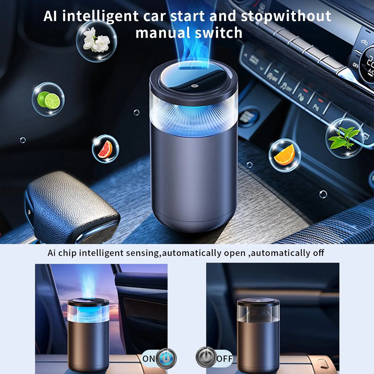 Smart Car Fragrance Diffuser Rechargeable  Cloud Mist Ultrasonic Auto On/Off RGB Long Lasting Premium Scents Interior Deodorizer