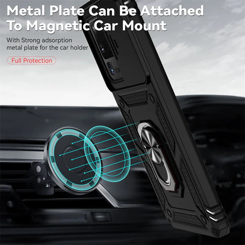 Silde Lens Armor Shockproof Phone Case For Samsung Galaxy S20 Ultra S20 Plus S 20 FE S20+ Magnetic Car Holder Ring Protect Cover