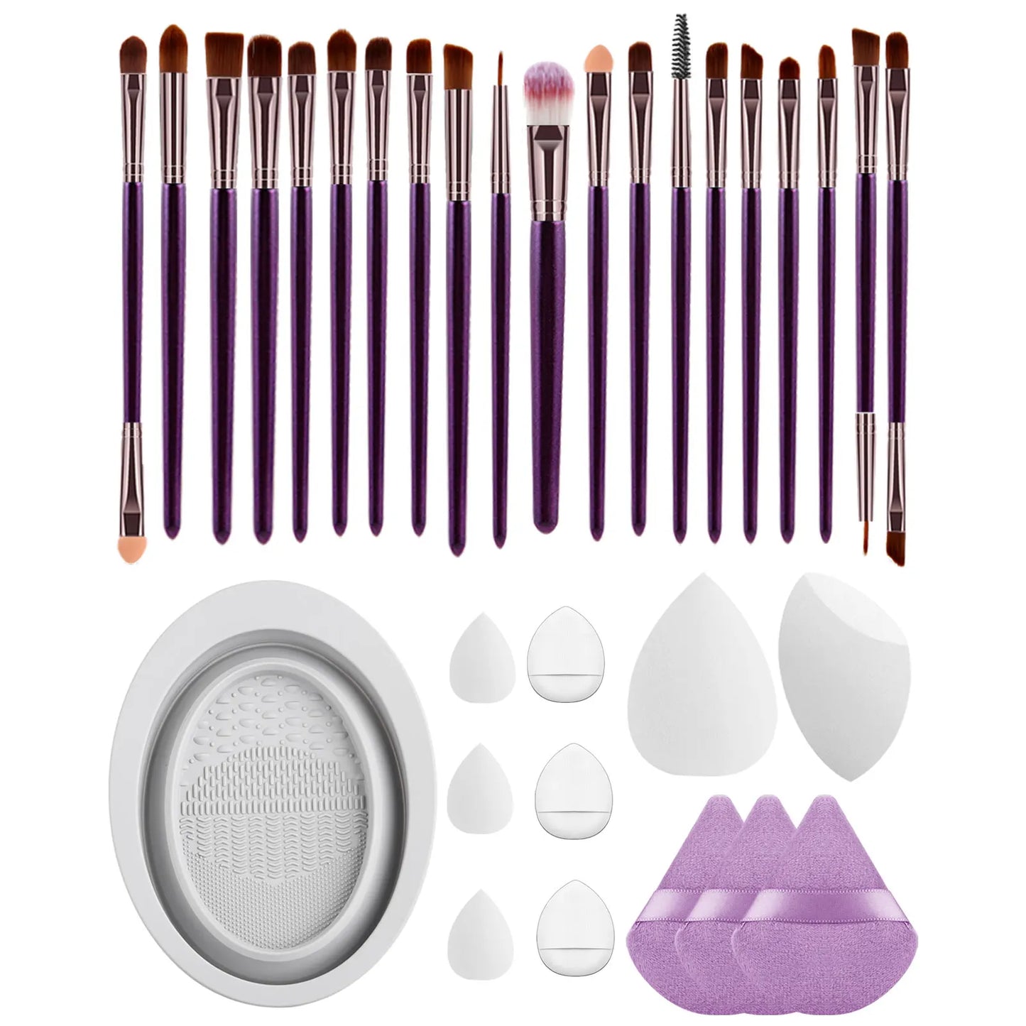 32pcs Makeup Beauty Tool Set &1pc Oval Washing Bowl & 5pcs  Beauty Egg & 3pcs Scalloped Powder Puff 3pcs Thumb Air Cushion