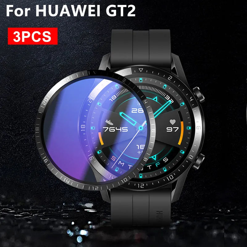 3pcs 3D Protective Film for Huawei Watch GT2 46 42mm HD Clear Screen Protector for Huawei GT2 Smart Watch Soft Film (Not Glass)