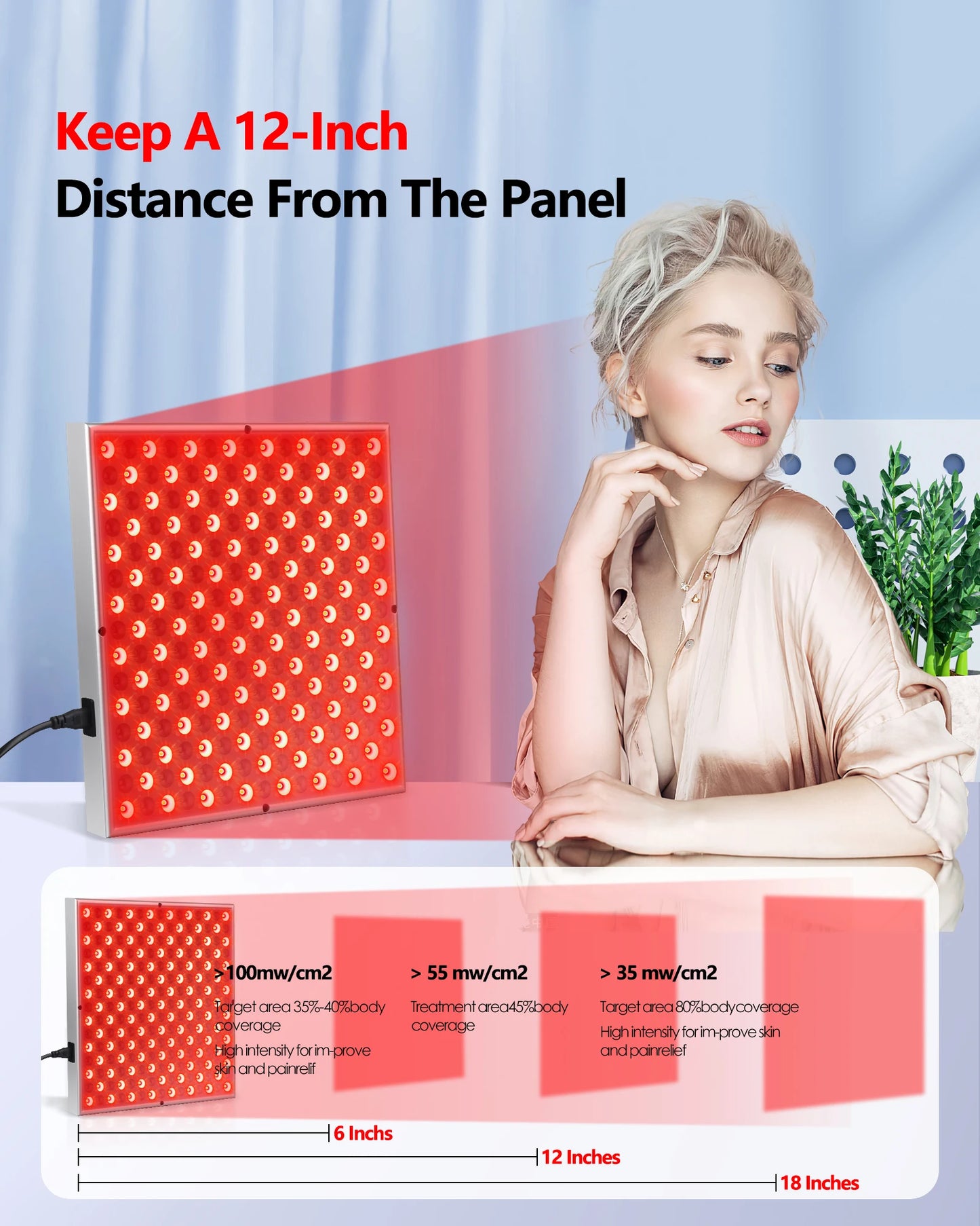 LED Red Light Therapy Panel Lamp for Facial Anti Aging Skin Care Beauty 225 LED Light Body Pain Relief Physical Therapy Tools