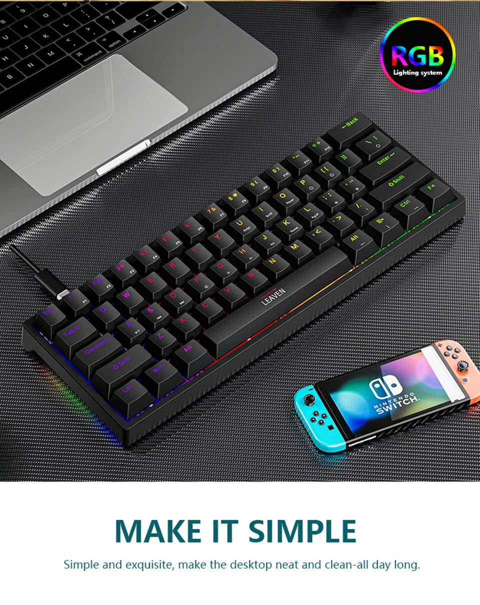 K620 Mini Backlit RGB Gaming Mechanical Keyboard Gamer Mechanic Kit 60 Percent DIY Custom PBT Keycap Hotswap Pink White USB PC