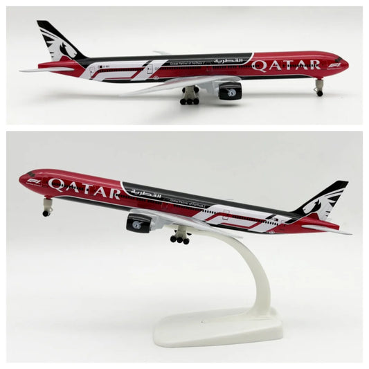 20cm Metal Scale Aircraft 777-300 Qatar Airways With Wheels Die-Cast Airplane Collectible For Aviation Enthusiast Gift