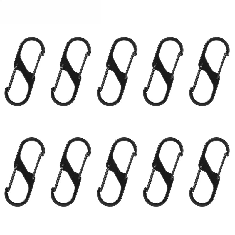 10PCS MINI Keychain Hook S Type Stainless Steel Anti-theft Spring Clip Outdoor Camping Backpack Buckle Locking Tool