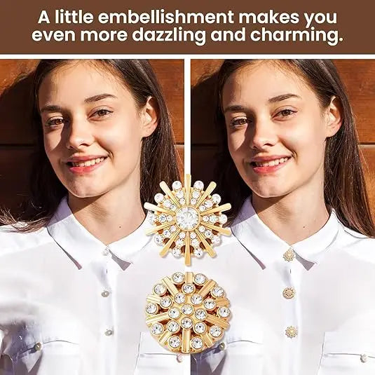 Rhinestone Button Covers, Gold Crystal Clip on Button Covers, Decorative Formal Cufflink Buttons
