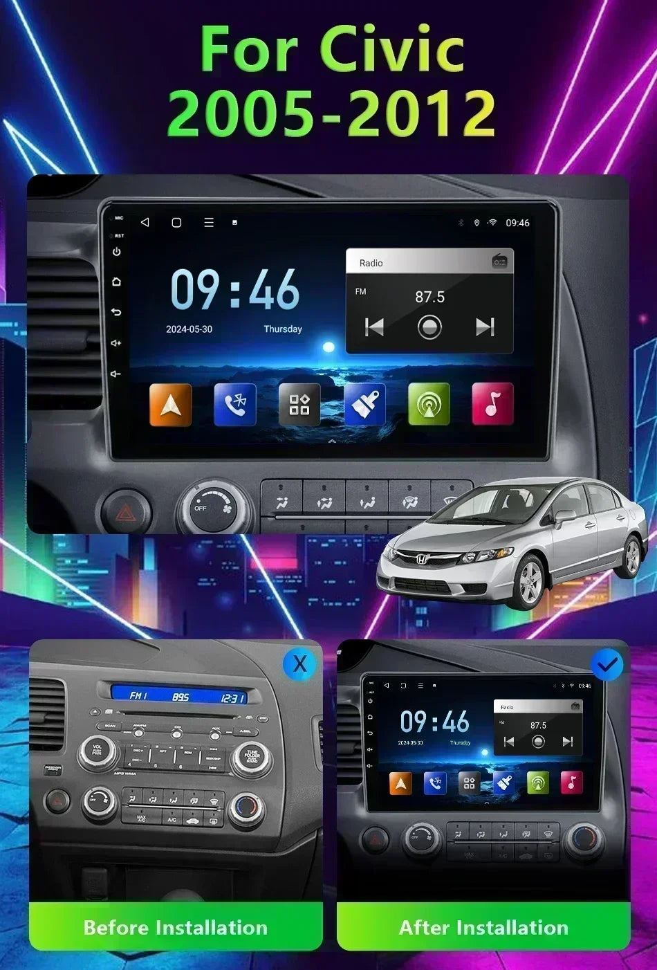 BOSSCAR Car Radio 7"9"10"Multimedia Video Player Android Universal Carplay Rearview Camera Wireless FM GPS Bluetooth Autoradio