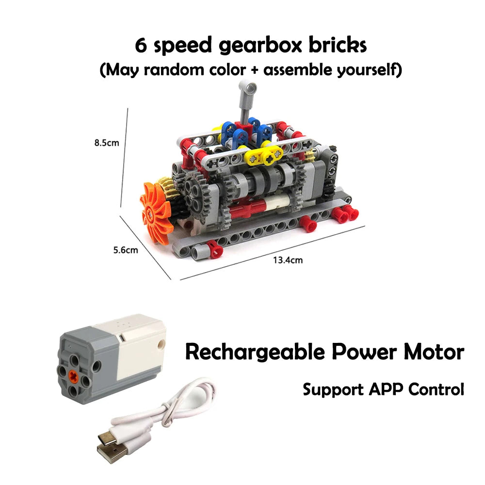 MOC 6 Speed Gearbox Engine Manual Transmission Model APP Control M Motor AA Battery Box 8883 8881 Building Block Power Functions
