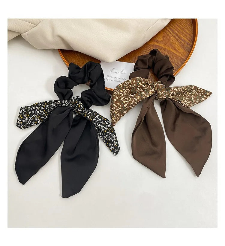 Ponytail Ribbon Bow New Women Scrunchies Knotted Bowknot Hair Ties Floral Print Sweet Elastic HairBand Hairs Accessories