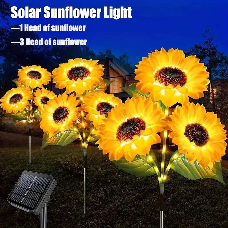 Outdoor Solar Simulation Sunflower Light 1/3 Heads Waterproof Lawn Lights Landscape Lamp For Home Decor Garden Yard Flower Light