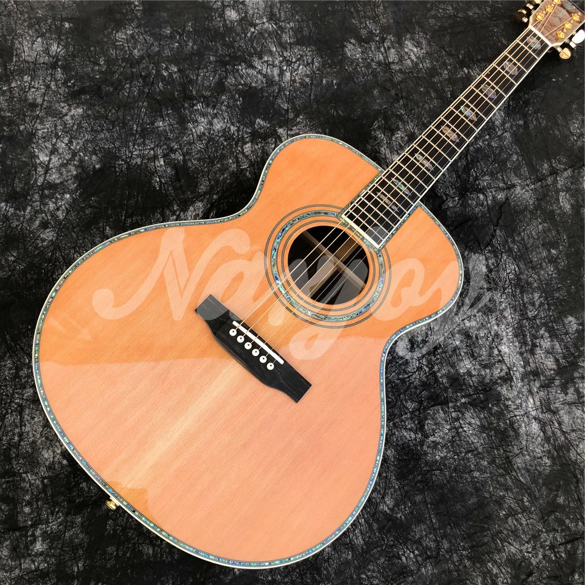 Solid Cedar Acoustic Guitar 40 Inches OM Type 45 Model Rosewood Body Abalone Inlays Ebony Fingerboard Guitarra