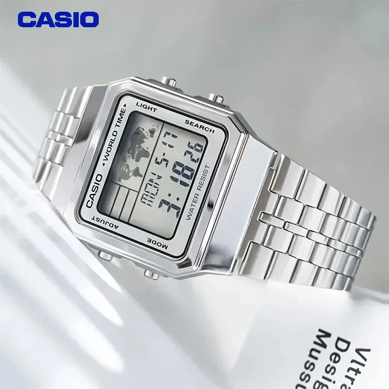 Casio Men A500WA Student Business Electronic Watch Retro Square Card Small Gold Silver Watch Waterproof Automatic Calendar