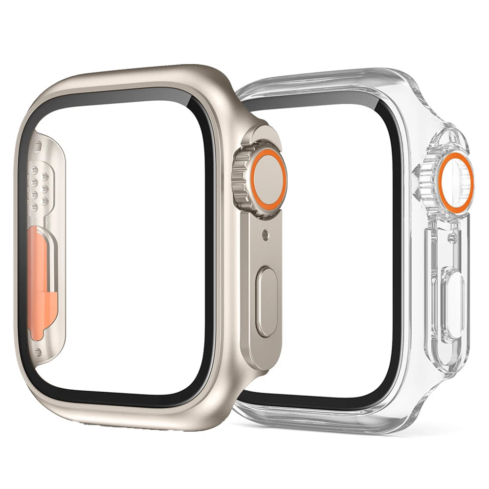 2PCS Case Glass+Case For Apple Watch 42 46 44 45 41 40mm Screen Protector Cover Change Ultra Bumper IWatch Series10 9 8 7 SE 6 5