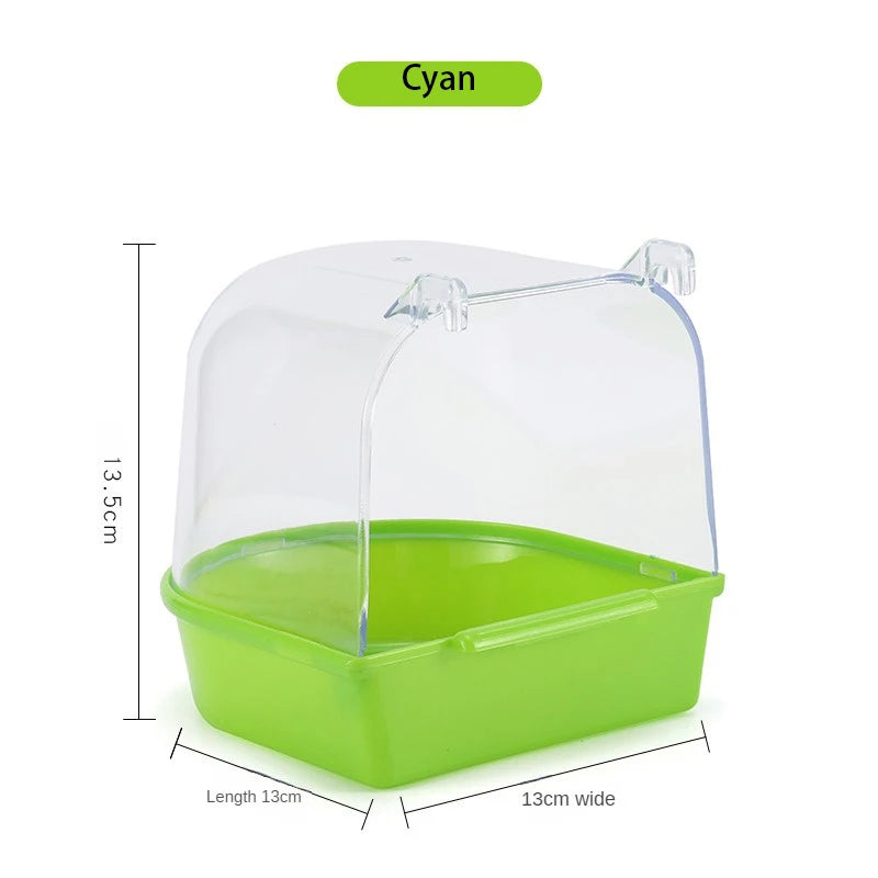 New Clear Bird Bath For Cage Parakeet Bird Cage Accessories Hanging Bird Bath Box Parrot Bird Bathing Tub With Clear View