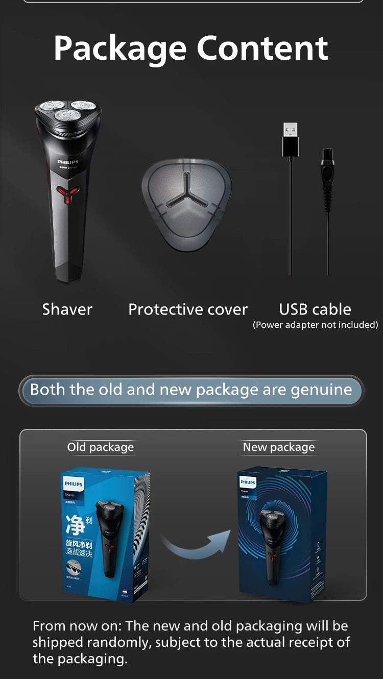 PHILIPS S1113 Electric Shaver USB Charge Stainless Steel PowerCut Blade Razor Triple Floating Head Men Fast Shave Beard Trimmer