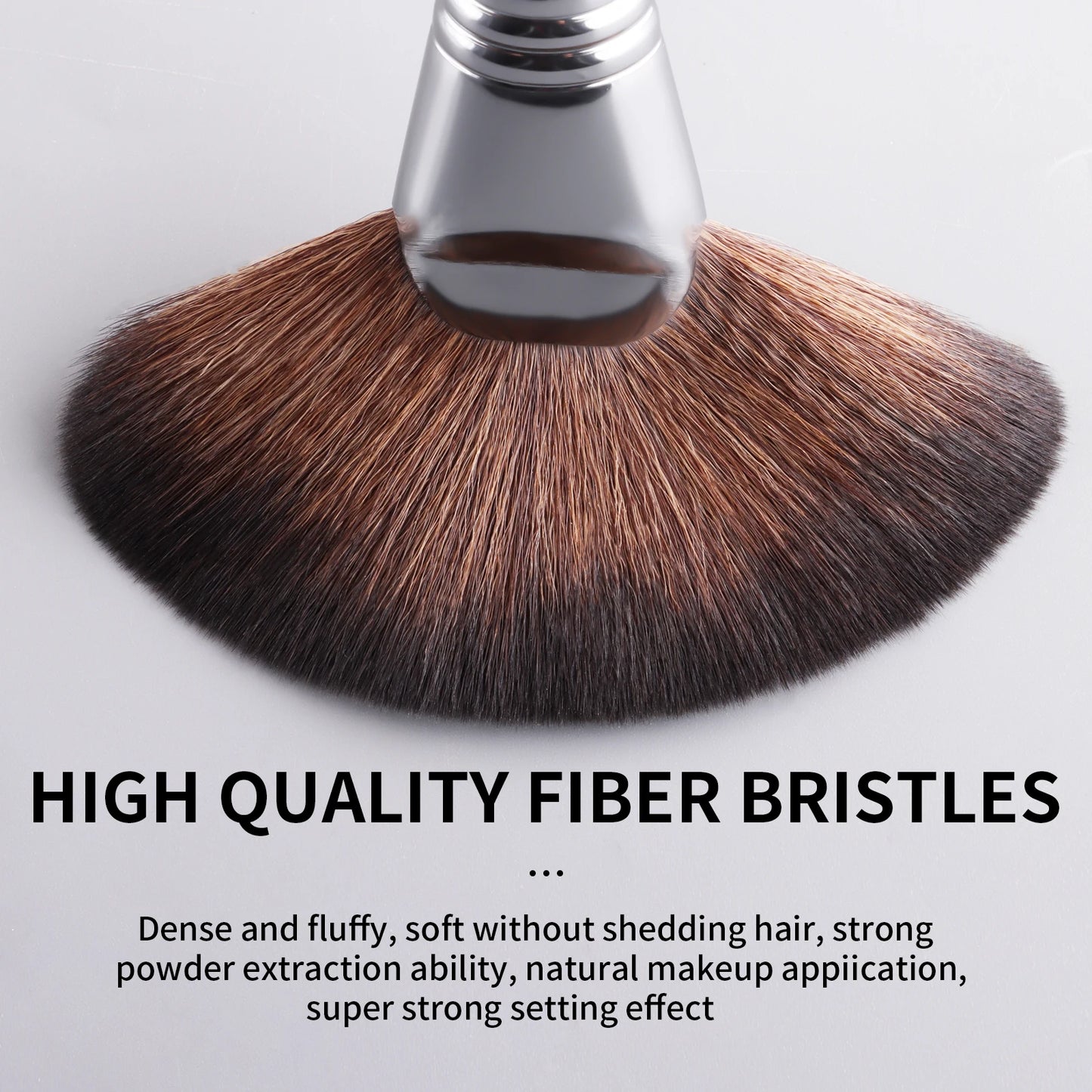 1pc Professional Fan Paint Brush Long Wood Handle High-Quality Nylon Hair Soft Goat Hair Blusher Sculpting Highlight Make Up Bru