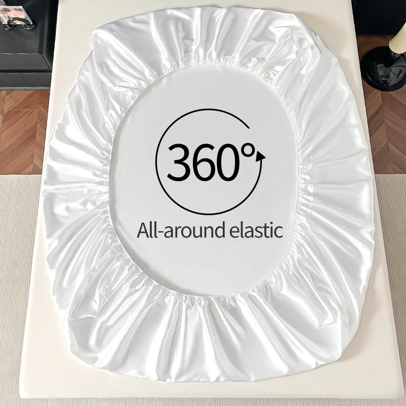 Satin Elastic Fitted Sheet Solid Mattress Cover 360 Band Bed Sheet for Single Double Couple King Queen Full Twin Bedsheet