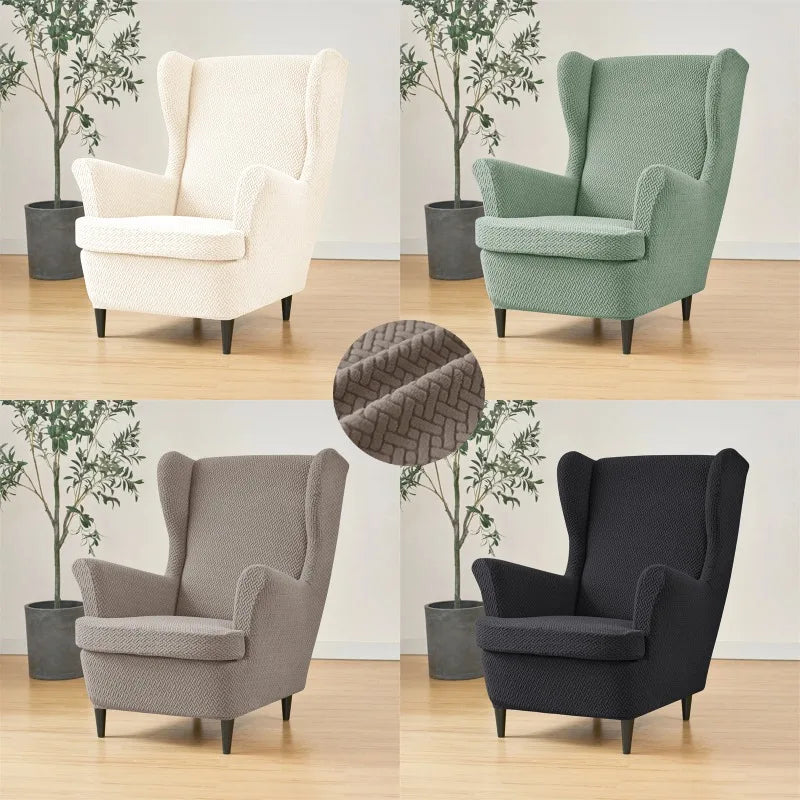 Classic Solid Color Jacquard Wingback Chair Covers Soft Wing Armchair Cover with Seat Cushion Cover Sofa Slipcovers Home Decor