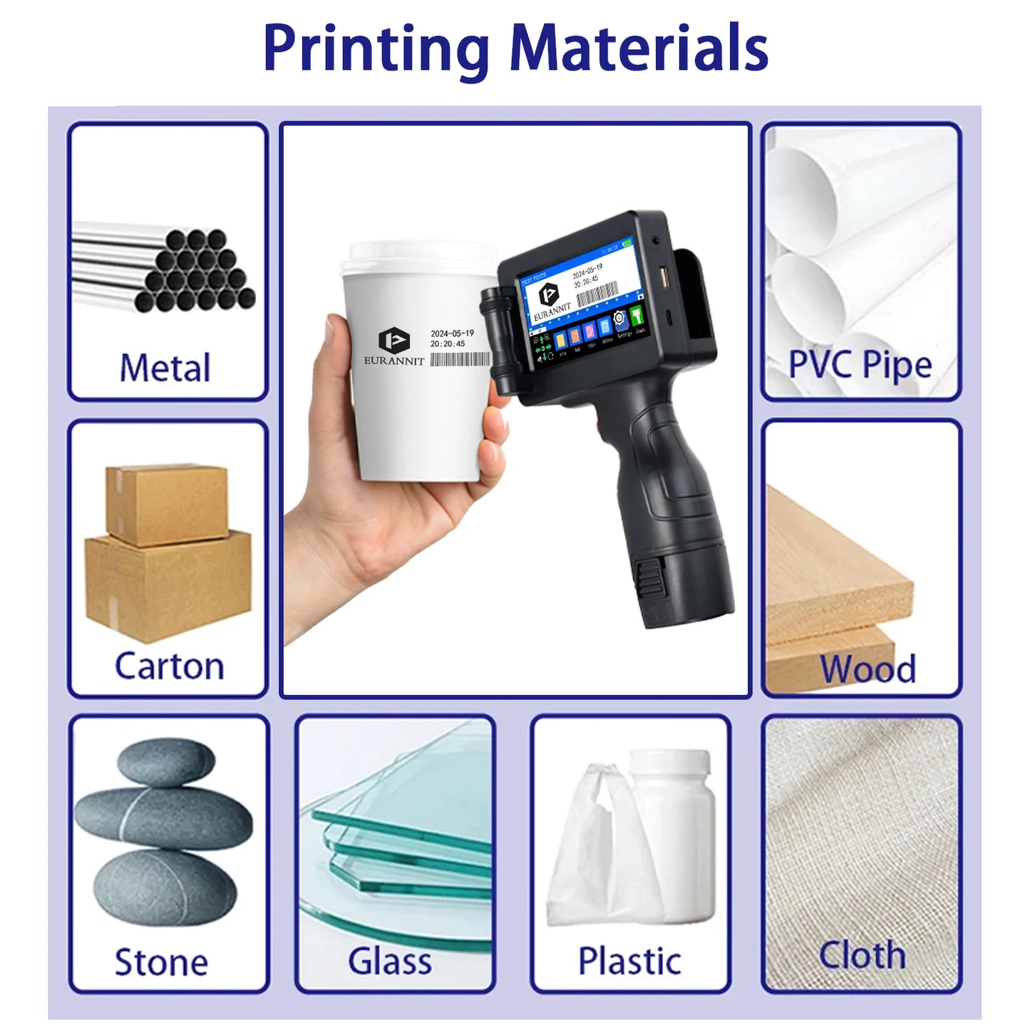 EURANNIT E17 12.7mm Portable Handheld Inkjet Printer Text QR Barcode Batch Number Logo Image Expire Date TIJ Printing Machine